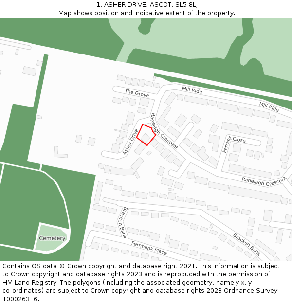 1, ASHER DRIVE, ASCOT, SL5 8LJ: Location map and indicative extent of plot