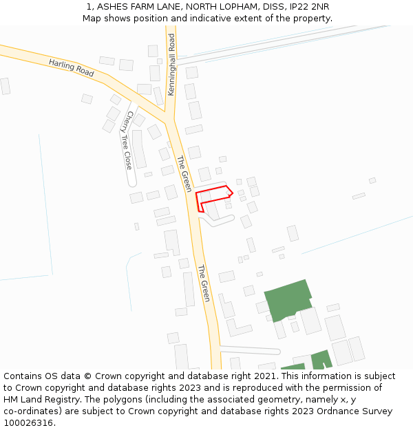 1, ASHES FARM LANE, NORTH LOPHAM, DISS, IP22 2NR: Location map and indicative extent of plot