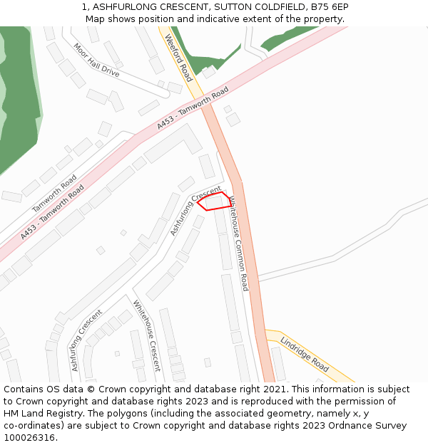 1, ASHFURLONG CRESCENT, SUTTON COLDFIELD, B75 6EP: Location map and indicative extent of plot