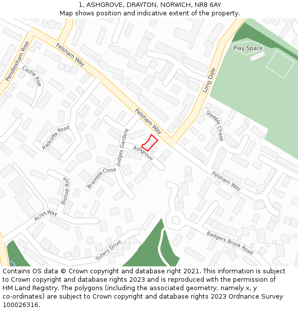 1, ASHGROVE, DRAYTON, NORWICH, NR8 6AY: Location map and indicative extent of plot