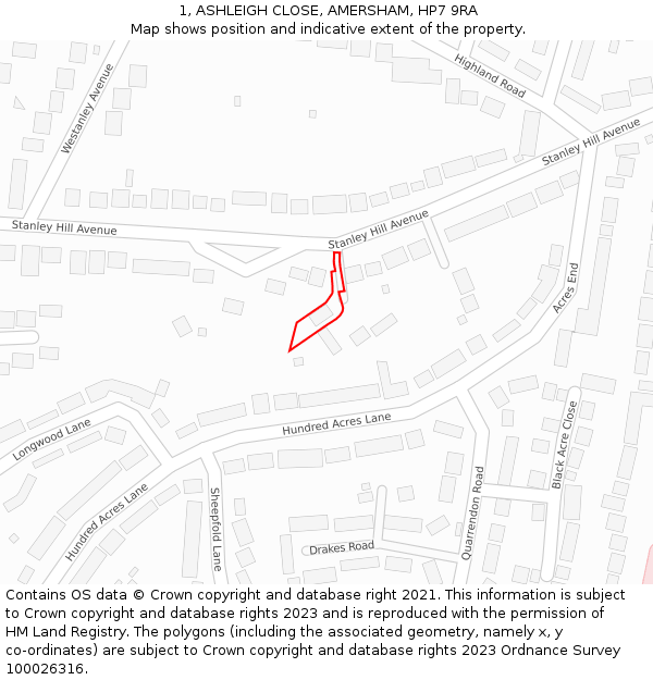 1, ASHLEIGH CLOSE, AMERSHAM, HP7 9RA: Location map and indicative extent of plot