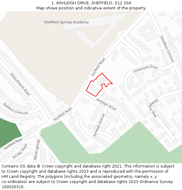 1, ASHLEIGH DRIVE, SHEFFIELD, S12 2SA: Location map and indicative extent of plot