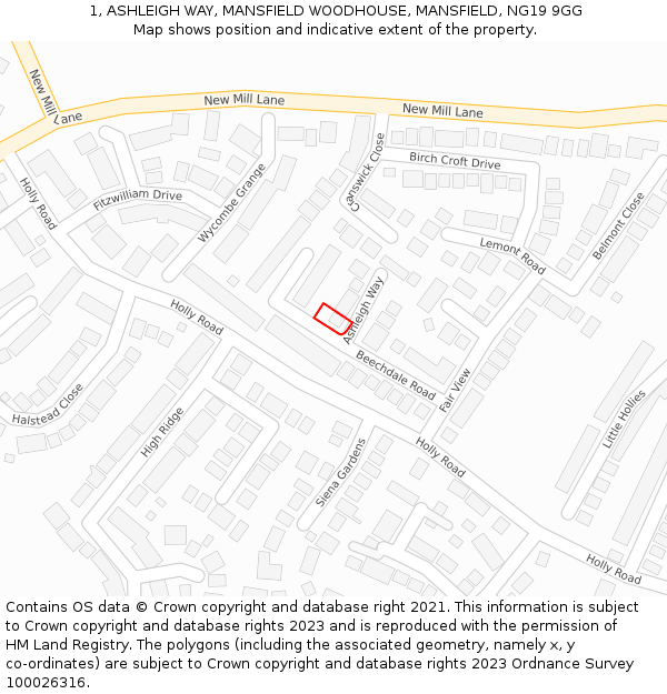 1, ASHLEIGH WAY, MANSFIELD WOODHOUSE, MANSFIELD, NG19 9GG: Location map and indicative extent of plot
