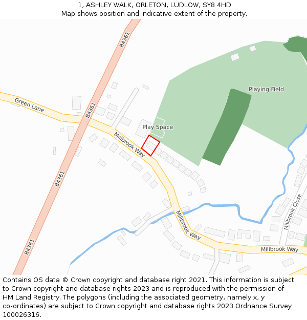1, ASHLEY WALK, ORLETON, LUDLOW, SY8 4HD: Location map and indicative extent of plot