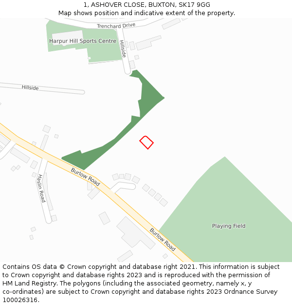 1, ASHOVER CLOSE, BUXTON, SK17 9GG: Location map and indicative extent of plot