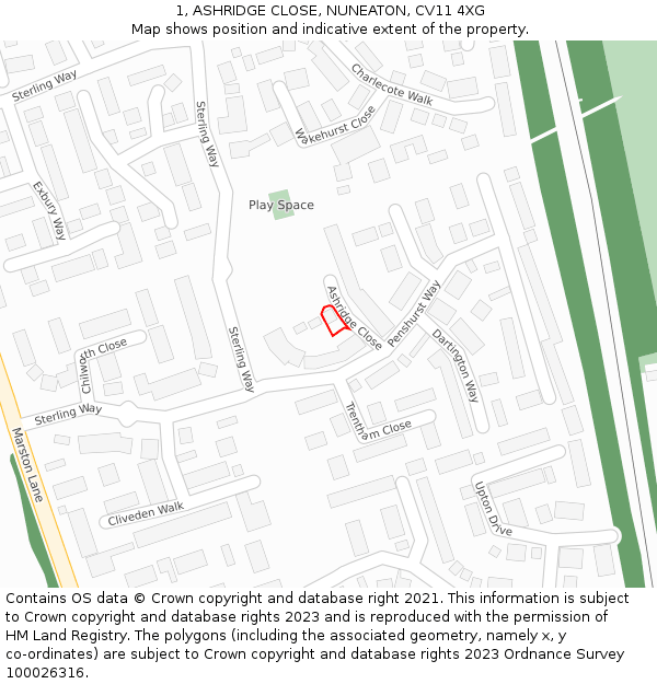 1, ASHRIDGE CLOSE, NUNEATON, CV11 4XG: Location map and indicative extent of plot
