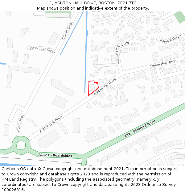 1, ASHTON HALL DRIVE, BOSTON, PE21 7TG: Location map and indicative extent of plot