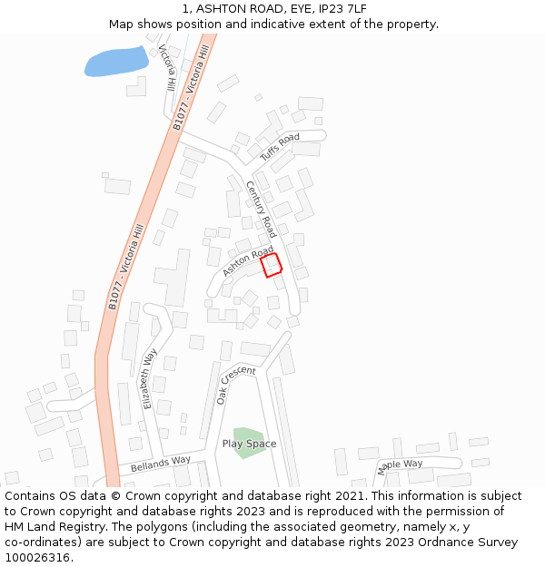 1, ASHTON ROAD, EYE, IP23 7LF: Location map and indicative extent of plot