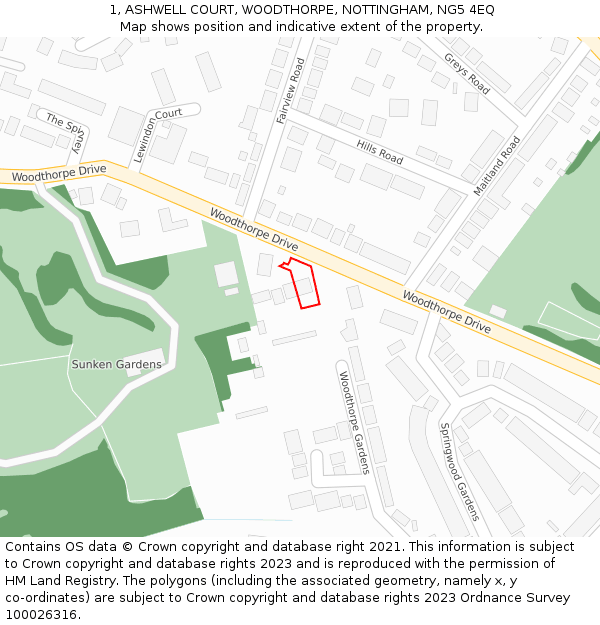 1, ASHWELL COURT, WOODTHORPE, NOTTINGHAM, NG5 4EQ: Location map and indicative extent of plot