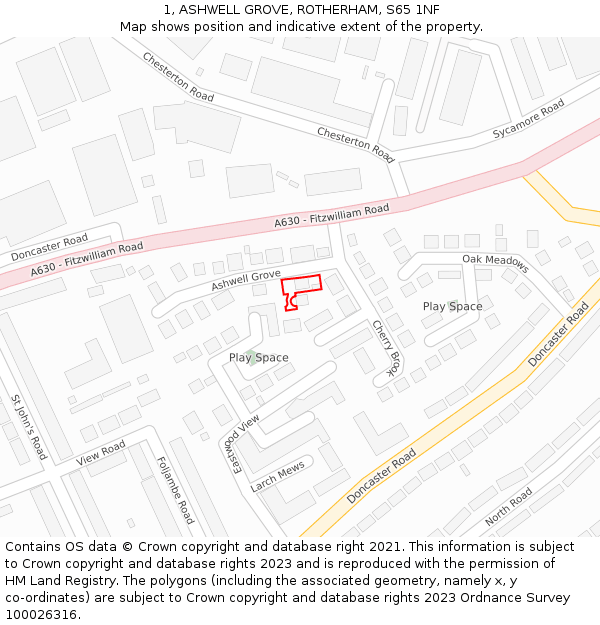 1, ASHWELL GROVE, ROTHERHAM, S65 1NF: Location map and indicative extent of plot