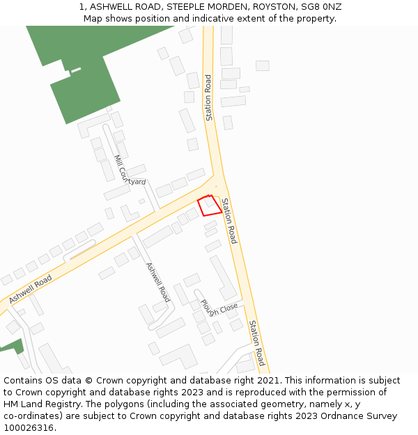 1, ASHWELL ROAD, STEEPLE MORDEN, ROYSTON, SG8 0NZ: Location map and indicative extent of plot