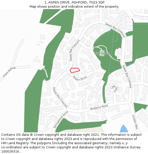 1, ASPEN DRIVE, ASHFORD, TN23 3QP: Location map and indicative extent of plot