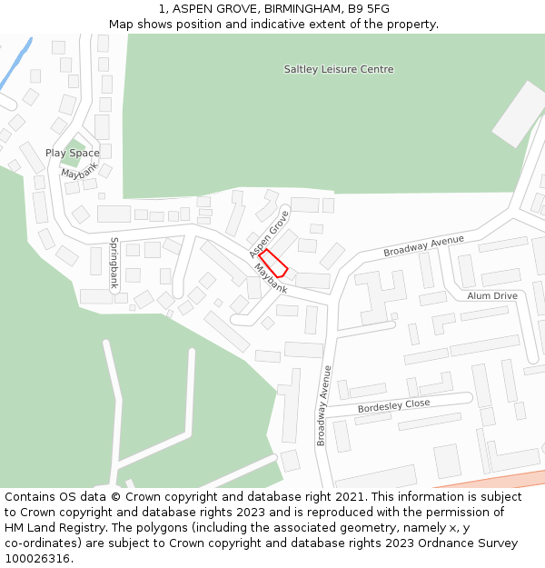 1, ASPEN GROVE, BIRMINGHAM, B9 5FG: Location map and indicative extent of plot