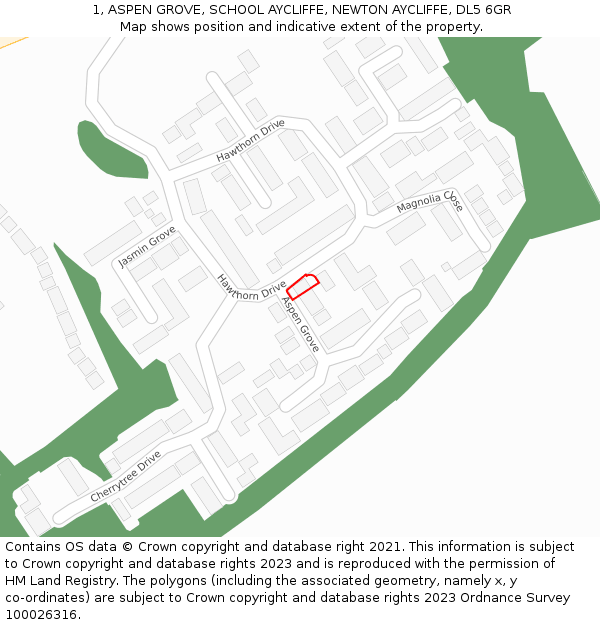 1, ASPEN GROVE, SCHOOL AYCLIFFE, NEWTON AYCLIFFE, DL5 6GR: Location map and indicative extent of plot