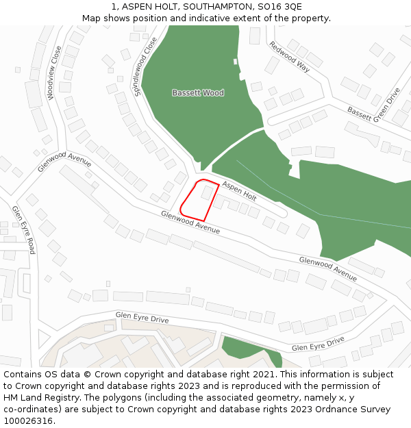 1, ASPEN HOLT, SOUTHAMPTON, SO16 3QE: Location map and indicative extent of plot