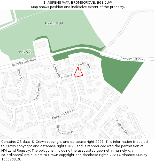 1, ASPENS WAY, BROMSGROVE, B61 0UW: Location map and indicative extent of plot