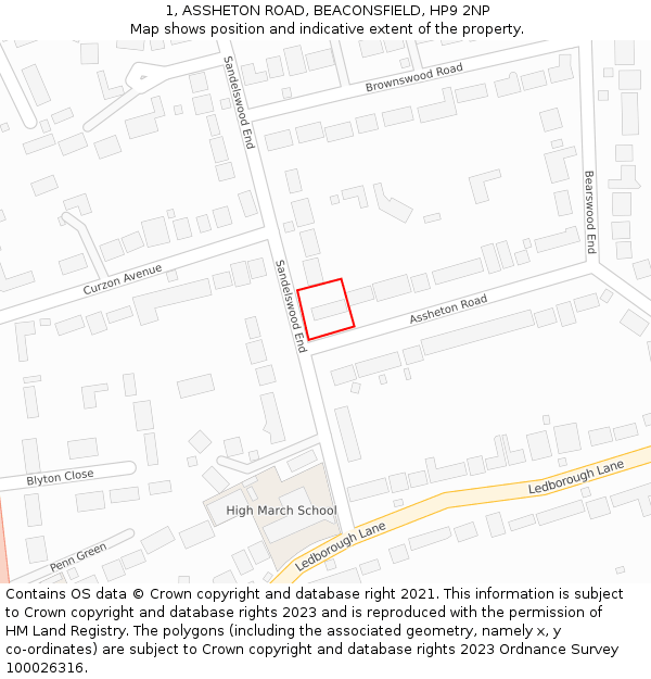 1, ASSHETON ROAD, BEACONSFIELD, HP9 2NP: Location map and indicative extent of plot