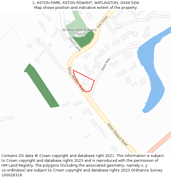 1, ASTON PARK, ASTON ROWANT, WATLINGTON, OX49 5SW: Location map and indicative extent of plot