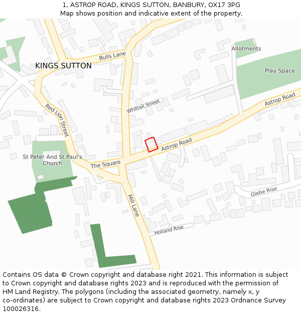 1, ASTROP ROAD, KINGS SUTTON, BANBURY, OX17 3PG: Location map and indicative extent of plot