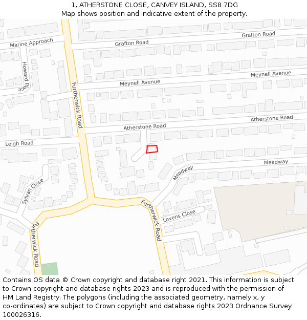 1, ATHERSTONE CLOSE, CANVEY ISLAND, SS8 7DG: Location map and indicative extent of plot