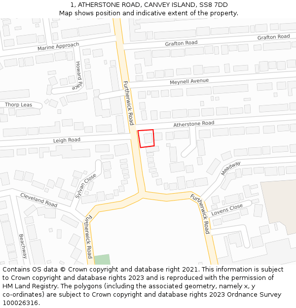 1, ATHERSTONE ROAD, CANVEY ISLAND, SS8 7DD: Location map and indicative extent of plot