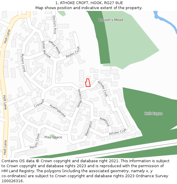 1, ATHOKE CROFT, HOOK, RG27 9UE: Location map and indicative extent of plot