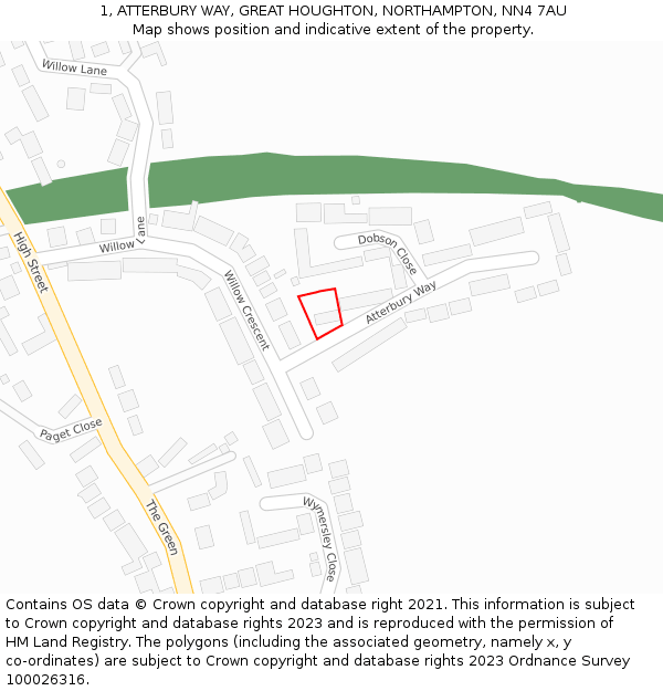 1, ATTERBURY WAY, GREAT HOUGHTON, NORTHAMPTON, NN4 7AU: Location map and indicative extent of plot
