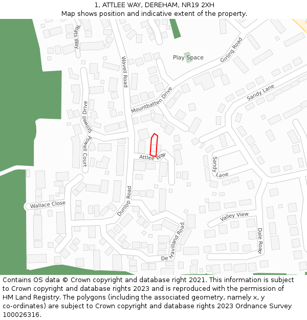 1, ATTLEE WAY, DEREHAM, NR19 2XH: Location map and indicative extent of plot