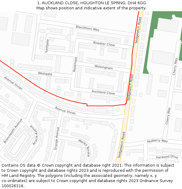 1, AUCKLAND CLOSE, HOUGHTON LE SPRING, DH4 6GG: Location map and indicative extent of plot