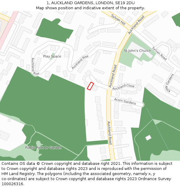 1, AUCKLAND GARDENS, LONDON, SE19 2DU: Location map and indicative extent of plot
