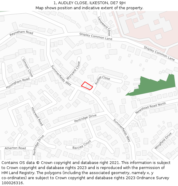 1, AUDLEY CLOSE, ILKESTON, DE7 9JH: Location map and indicative extent of plot