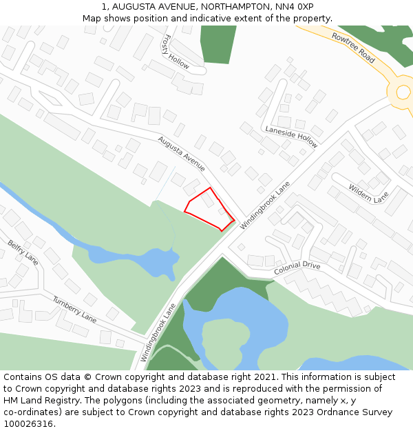 1, AUGUSTA AVENUE, NORTHAMPTON, NN4 0XP: Location map and indicative extent of plot