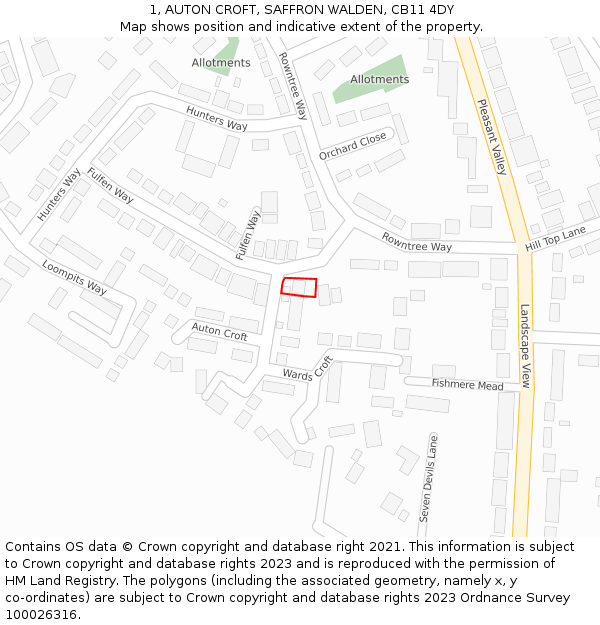 1, AUTON CROFT, SAFFRON WALDEN, CB11 4DY: Location map and indicative extent of plot