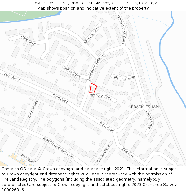 1, AVEBURY CLOSE, BRACKLESHAM BAY, CHICHESTER, PO20 8JZ: Location map and indicative extent of plot