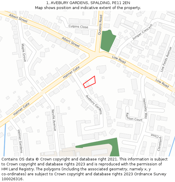 1, AVEBURY GARDENS, SPALDING, PE11 2EN: Location map and indicative extent of plot