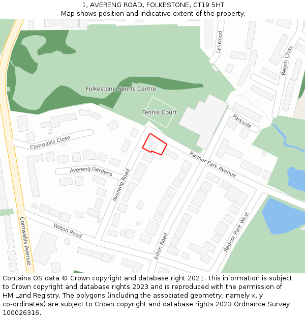 1, AVERENG ROAD, FOLKESTONE, CT19 5HT: Location map and indicative extent of plot