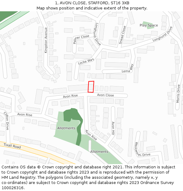 1, AVON CLOSE, STAFFORD, ST16 3XB: Location map and indicative extent of plot