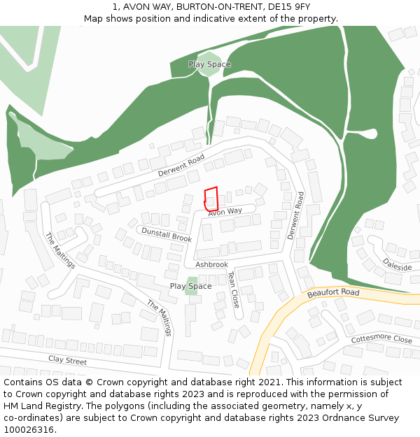1, AVON WAY, BURTON-ON-TRENT, DE15 9FY: Location map and indicative extent of plot