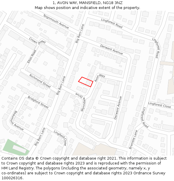 1, AVON WAY, MANSFIELD, NG18 3NZ: Location map and indicative extent of plot