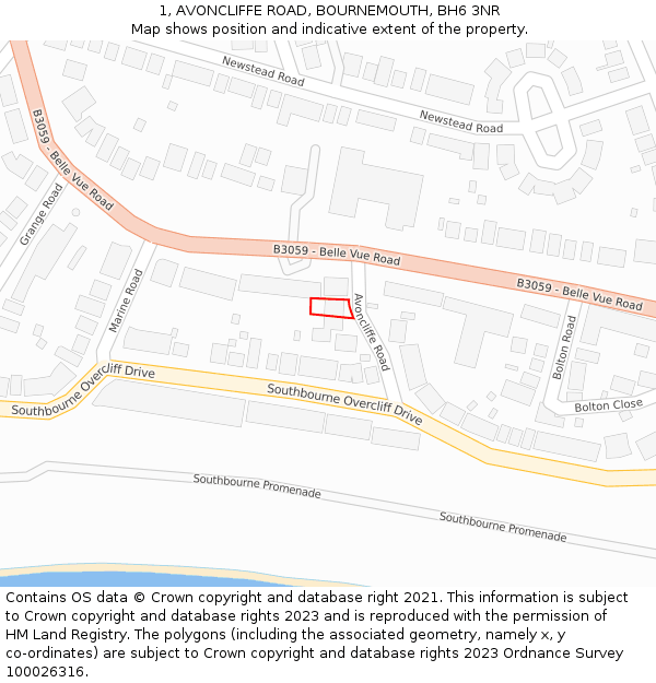 1, AVONCLIFFE ROAD, BOURNEMOUTH, BH6 3NR: Location map and indicative extent of plot