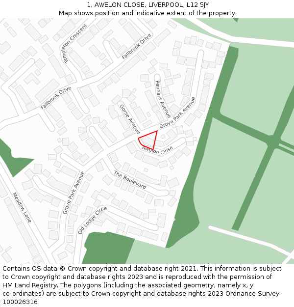 1, AWELON CLOSE, LIVERPOOL, L12 5JY: Location map and indicative extent of plot