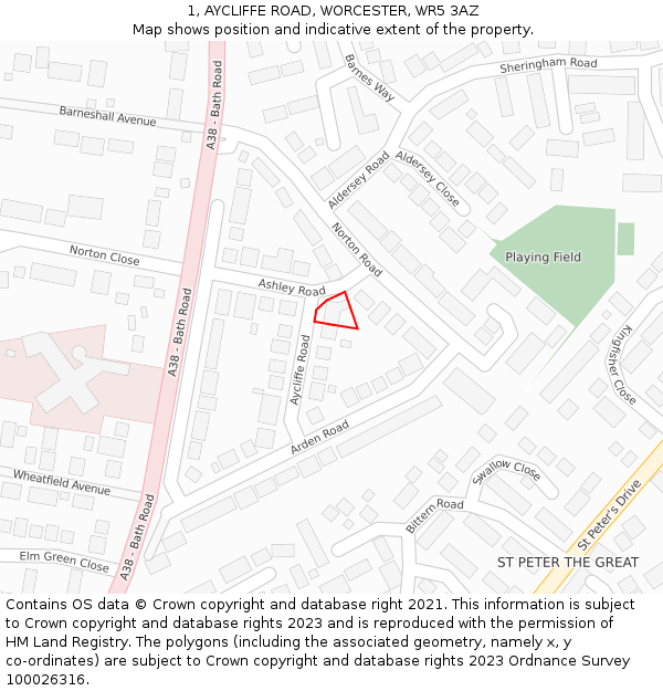 1, AYCLIFFE ROAD, WORCESTER, WR5 3AZ: Location map and indicative extent of plot