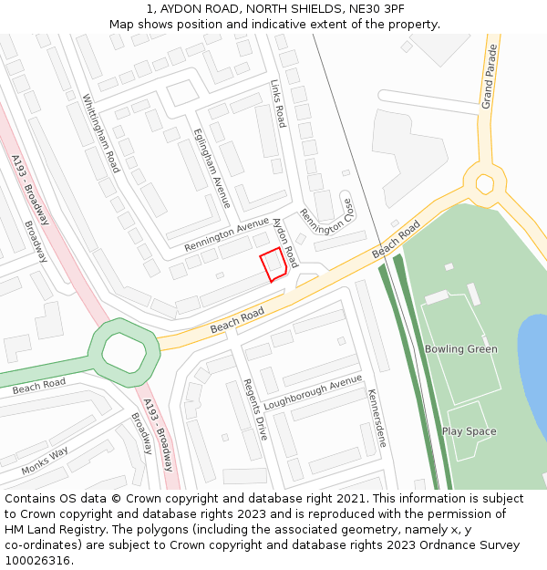 1, AYDON ROAD, NORTH SHIELDS, NE30 3PF: Location map and indicative extent of plot