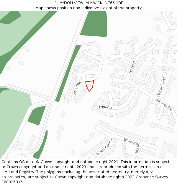 1, AYDON VIEW, ALNWICK, NE66 1BF: Location map and indicative extent of plot