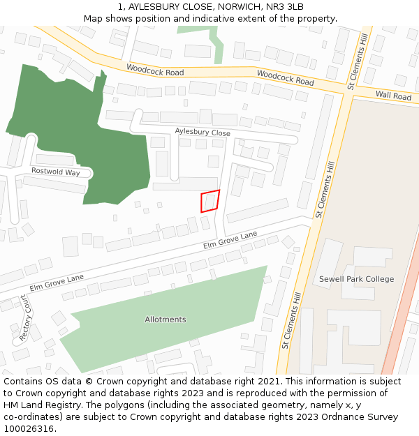 1, AYLESBURY CLOSE, NORWICH, NR3 3LB: Location map and indicative extent of plot