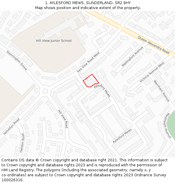 1, AYLESFORD MEWS, SUNDERLAND, SR2 9HY: Location map and indicative extent of plot