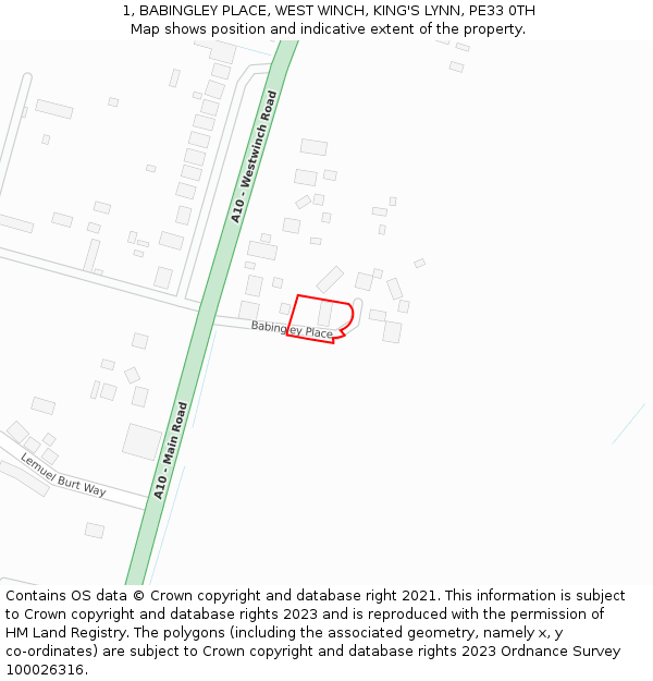 1, BABINGLEY PLACE, WEST WINCH, KING'S LYNN, PE33 0TH: Location map and indicative extent of plot