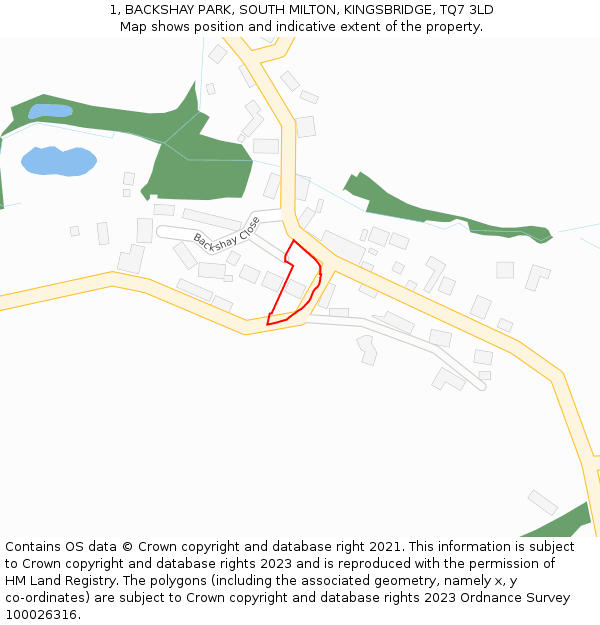 1, BACKSHAY PARK, SOUTH MILTON, KINGSBRIDGE, TQ7 3LD: Location map and indicative extent of plot