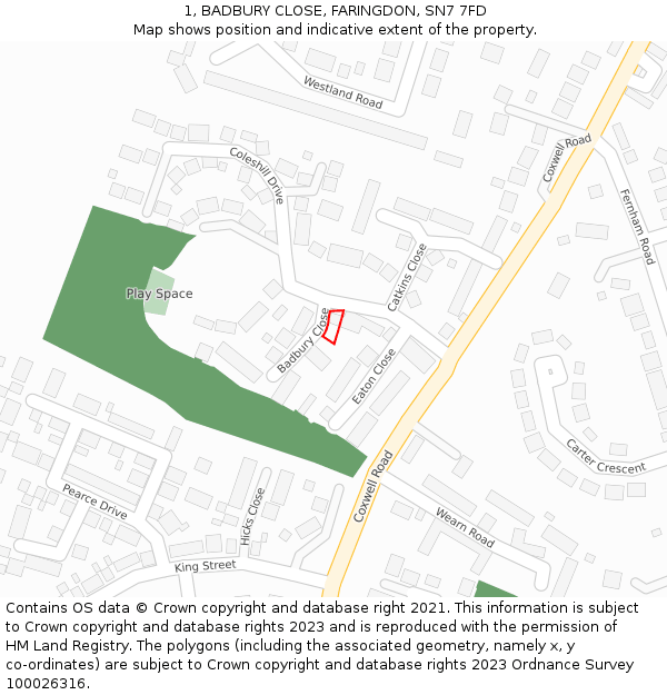 1, BADBURY CLOSE, FARINGDON, SN7 7FD: Location map and indicative extent of plot