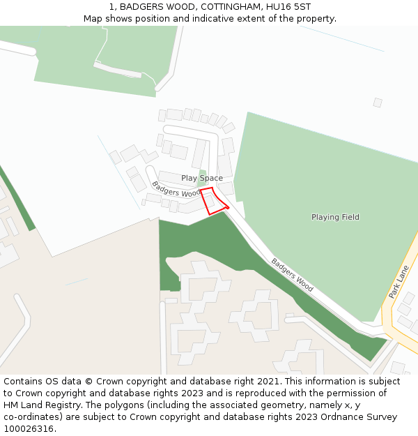 1, BADGERS WOOD, COTTINGHAM, HU16 5ST: Location map and indicative extent of plot